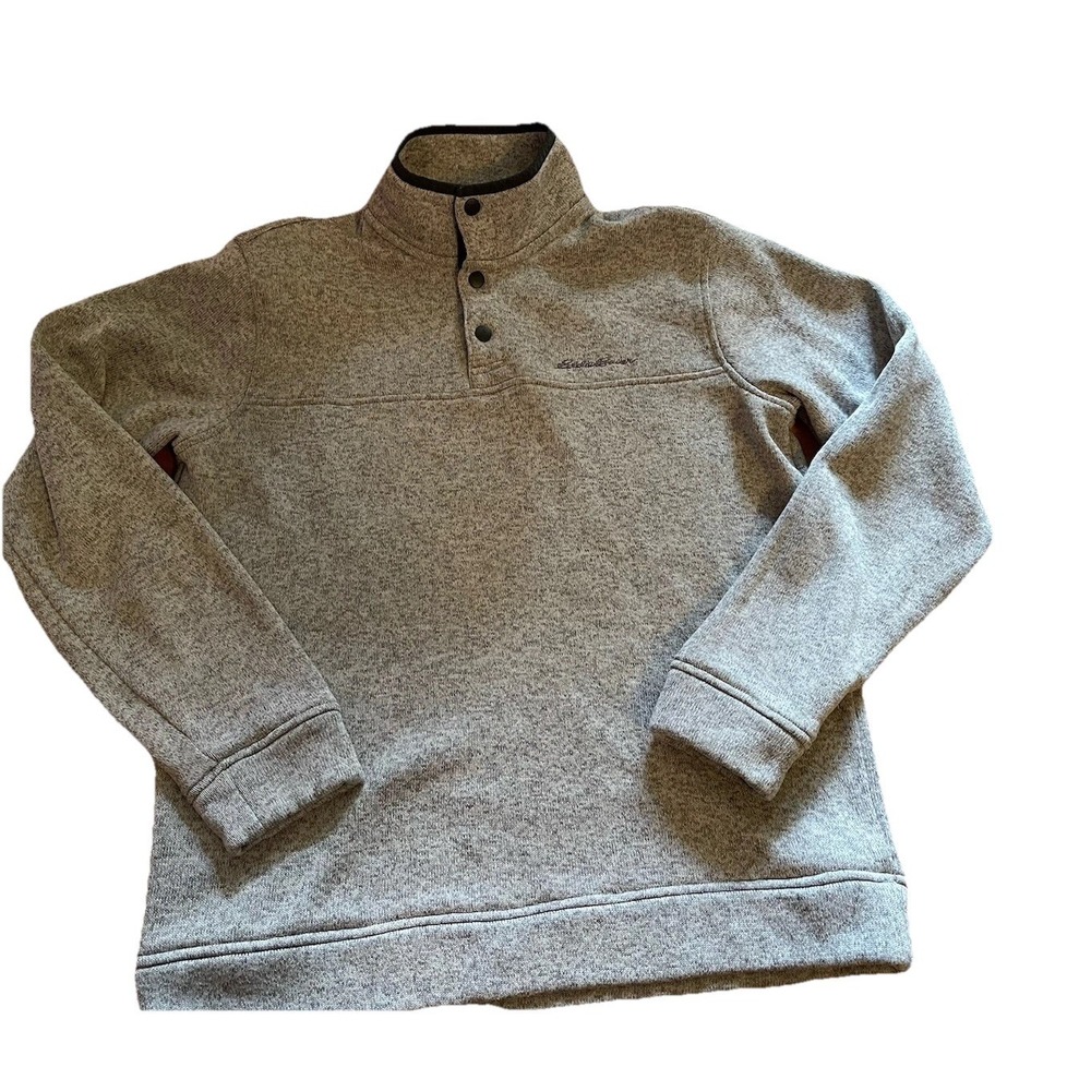 Eddie Bauer Sweater Mens Large Gray Fleece 1/4 Snap Pullover Casual Adult